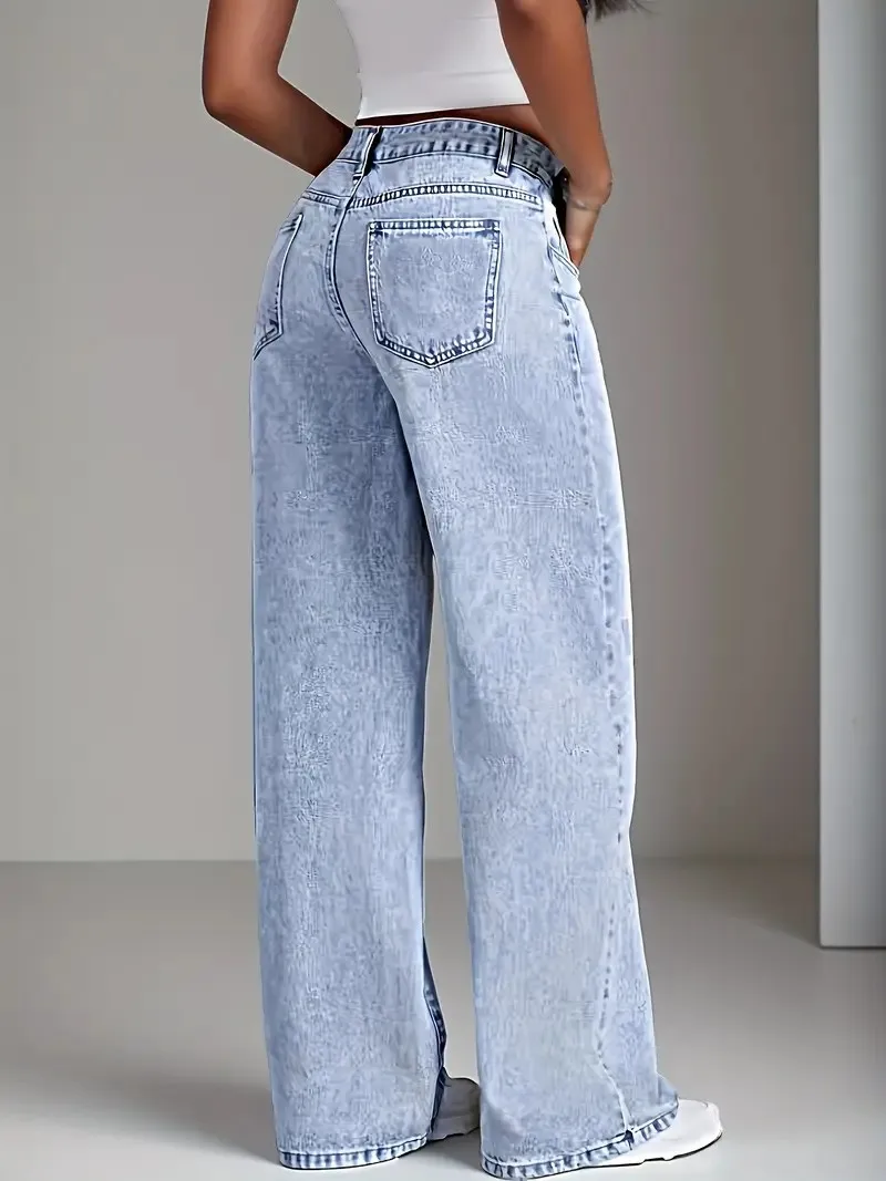 Women's blue jeans high waist straight loose jeans, comfortable and breathable fabric, suitable for casual outings and dates - Image 4