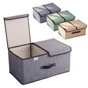 Non Woven Fabric Foldable Storage Box Large Double Lid With Cover Organizer Underwear Miscellaneous Items Bedroom Arrangement