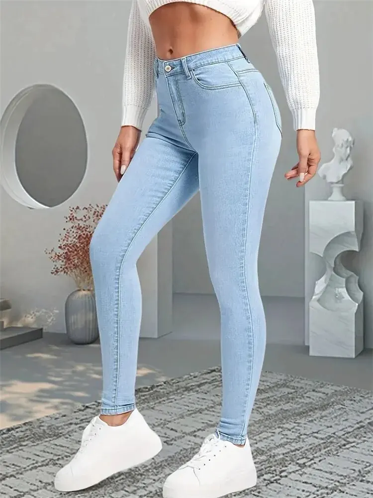 Women Stretch Skinny Jeans Lady Slim Fit Pencil Jeans Girls Leggings Straight Leg Denim Pants Blue Gray Black Sexy Long Trousers - Image 2