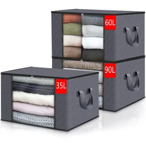 35L/60L/90L Foldable Storage Box Transparent Window Dustproof Storage Organizer Non-woven Fabric With Lids