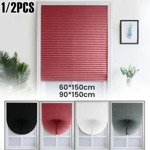 1/2Pcs Pleated Window Shades Light Filtering Cordless Window Blinds 60x150cm/90x150cm Blackout Blinds for Office Room Bathroom