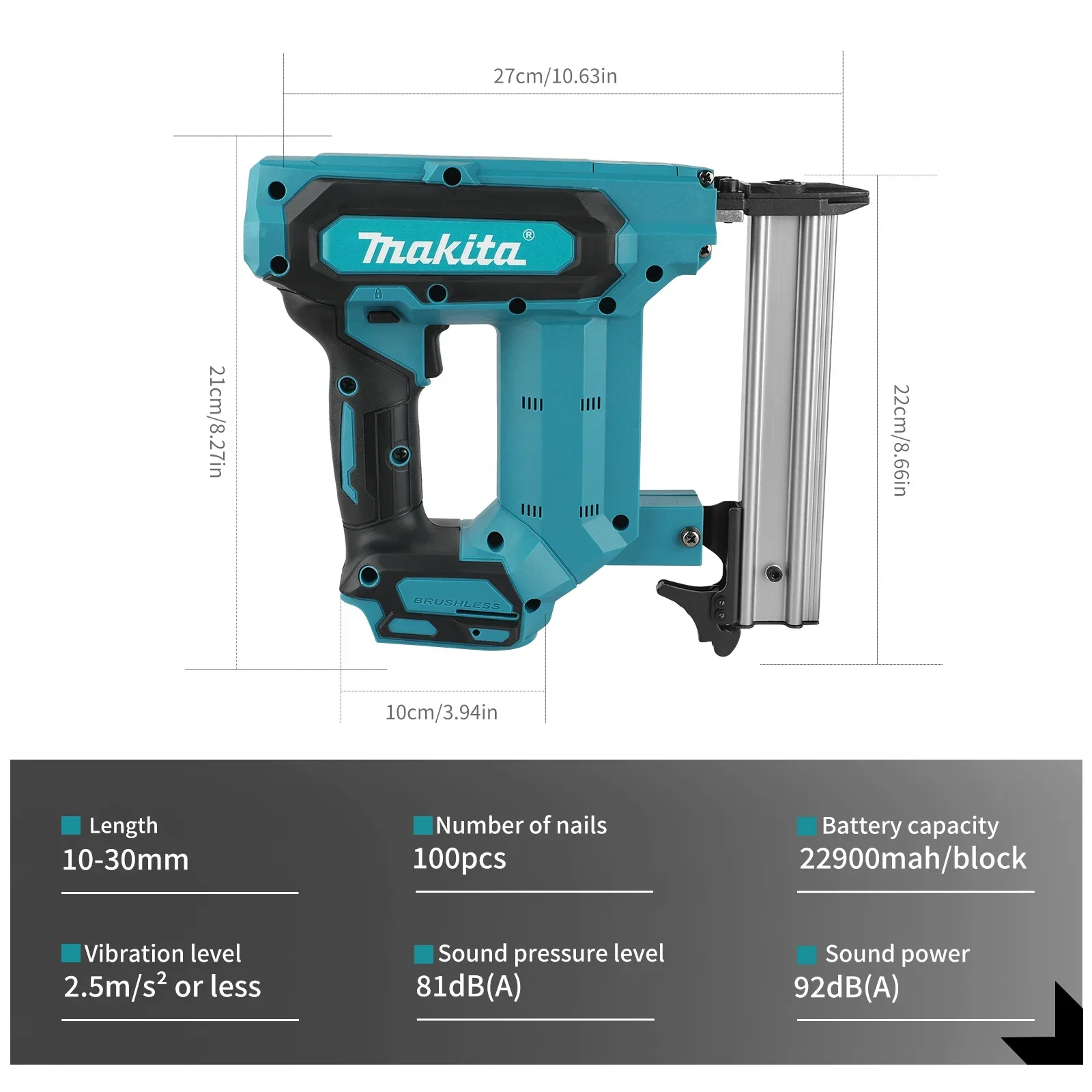 Makita Lithium-Ion Nail Gun:18V, 6.0Ah Battery, 100-Nail Capacity, Cordless, Ideal for Flooring, Shelving & DIY Wood Projects - Image 3