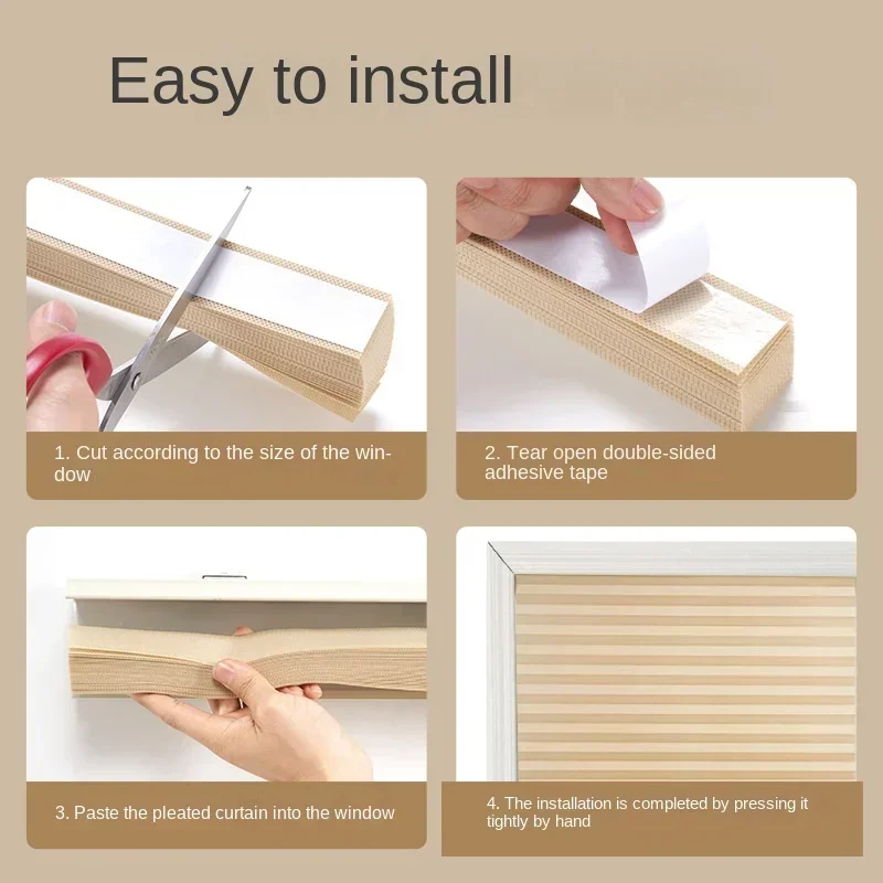 Easy to Install Light Filtering Pleated Paper Shades for Window Temporary and Portable Blinds with Clips Roman Zebra Curtain - Image 5
