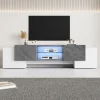 TV Stand Cabient,4 Doors,2 open storage areas, TV Cabinet Storage Sideboard with LED lights,White and Grey,MDF