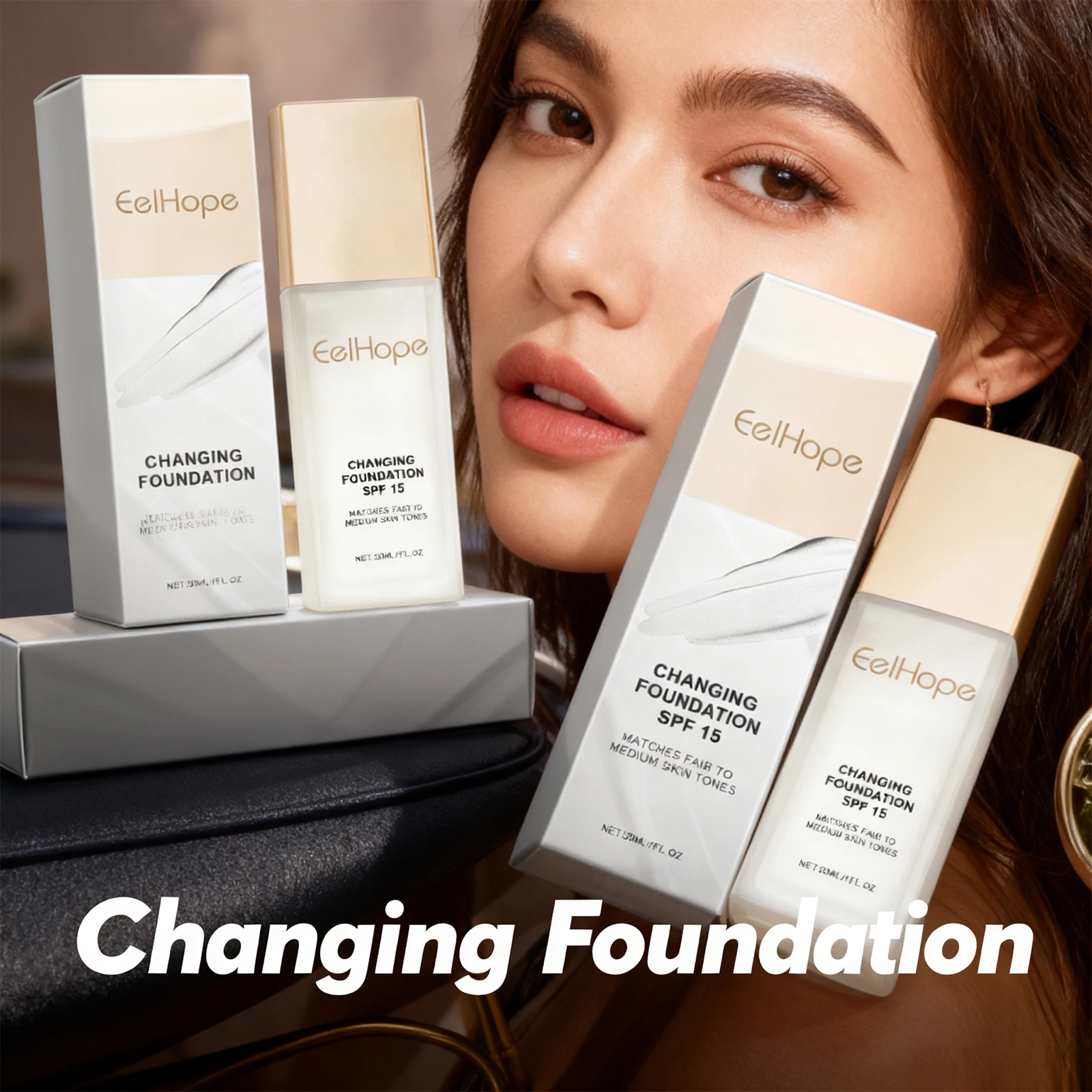 Color Changing Foundation Moisturizing Hides Wrinkles Lines SPF 15+ Hydrating Color Longwearing Waterproof Makeup Base Concealer