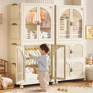 Kids Wardrobe Closet Wooden Storage Organizer Nursery Toddler Clothes Hanging Rail Drawers Safe Non Toxic Baby Closet White