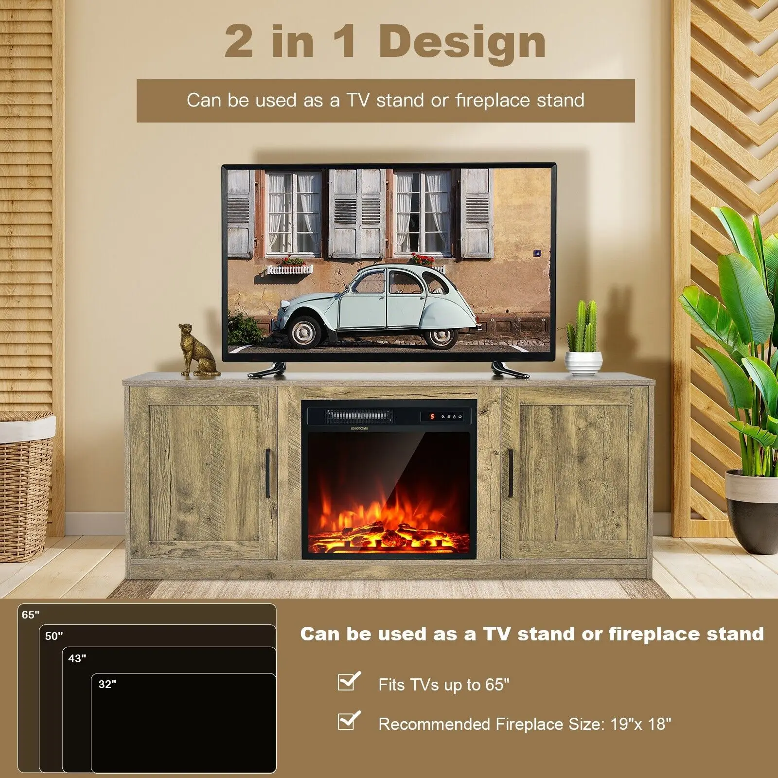 GOFLAME 58" TV Stand Entertainment Console Center W/ Storage Cabinets for 65" TV - Image 5