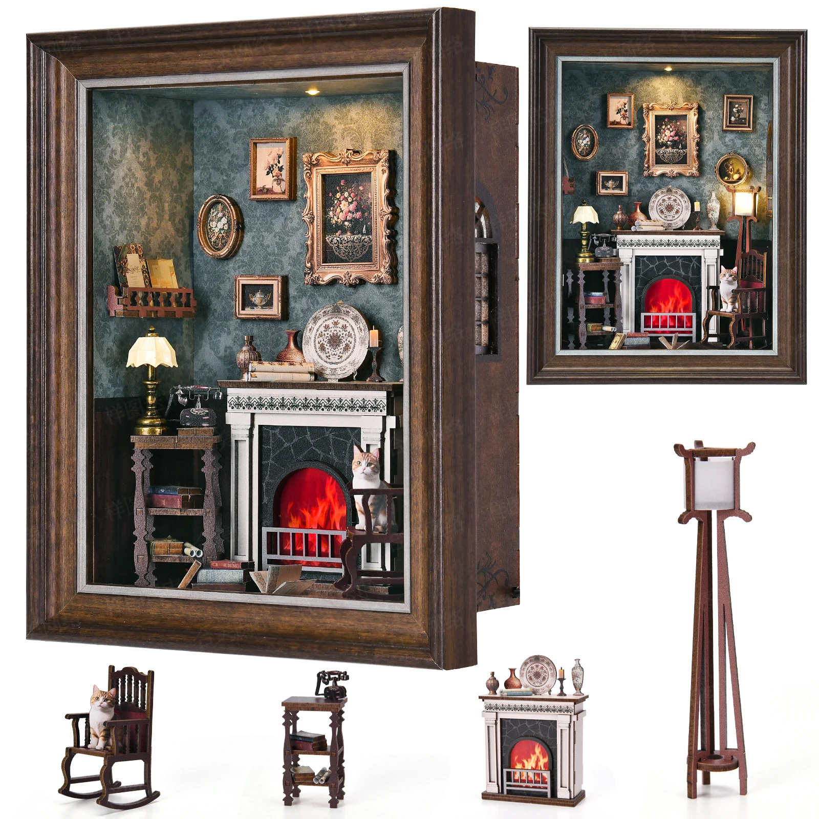 DIY Book Nook Bookshop Kit Photo Miniature Wooden Dollhouse with Light Bookshelf Insert 3D Puzzle Decor for Gift Owl Bookstore