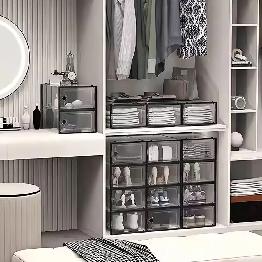 12x stackable transparent shoe box storage box multi-layer assembly storage rack shoe cabinet - Image 2