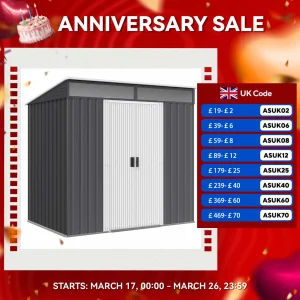 6.5 X 4FT Lockable Metal Garden Shed with Foundation Kit Sliding Doors Grey