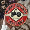 Vintage Rustic 1pc Round Metal Aluminum Sign | Massey Ferguson Tractor Tin Plaque Wall Art Decor | Retro, Multipurpose