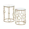 Round Coffee Tables Set of 2, Gold Nesting Side End Tables with Tempered Glass Top, Steel Frame for Living Room, Gold