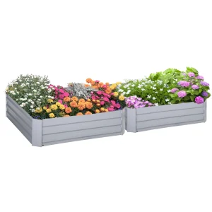 Outsunny Set of 2 291L Raised Garden Bed, Elevated Planter Box with Galvanised Steel Frame for Growing Flowers, Herbs, Grey