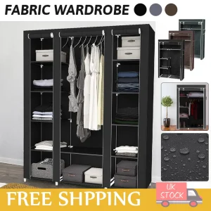 Sturdy Fabric Wardrobe with Shelf & Hanging Rod - Durable Clothes Cupboard for UK Homes