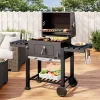 Outdoor Carbon Steel BBQ Grill Mobile Stove Charcoal BBQ Grill with Side Table, Patio Garden BBQ Grill Portable BBQ Trolley