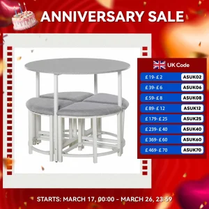 HOMCOM Modern Round Dining Table Set with 4 Upholstered Stools for Dining Room