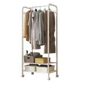 Heavy Duty Metal Clothes Rail White Coat Stand Shoe Rack Storage Shelf on Wheels
