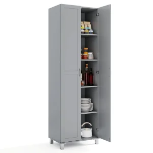 GOFLAME Double Door Tall Storage Cabinet Freestanding Pantry Cabinet-Grey