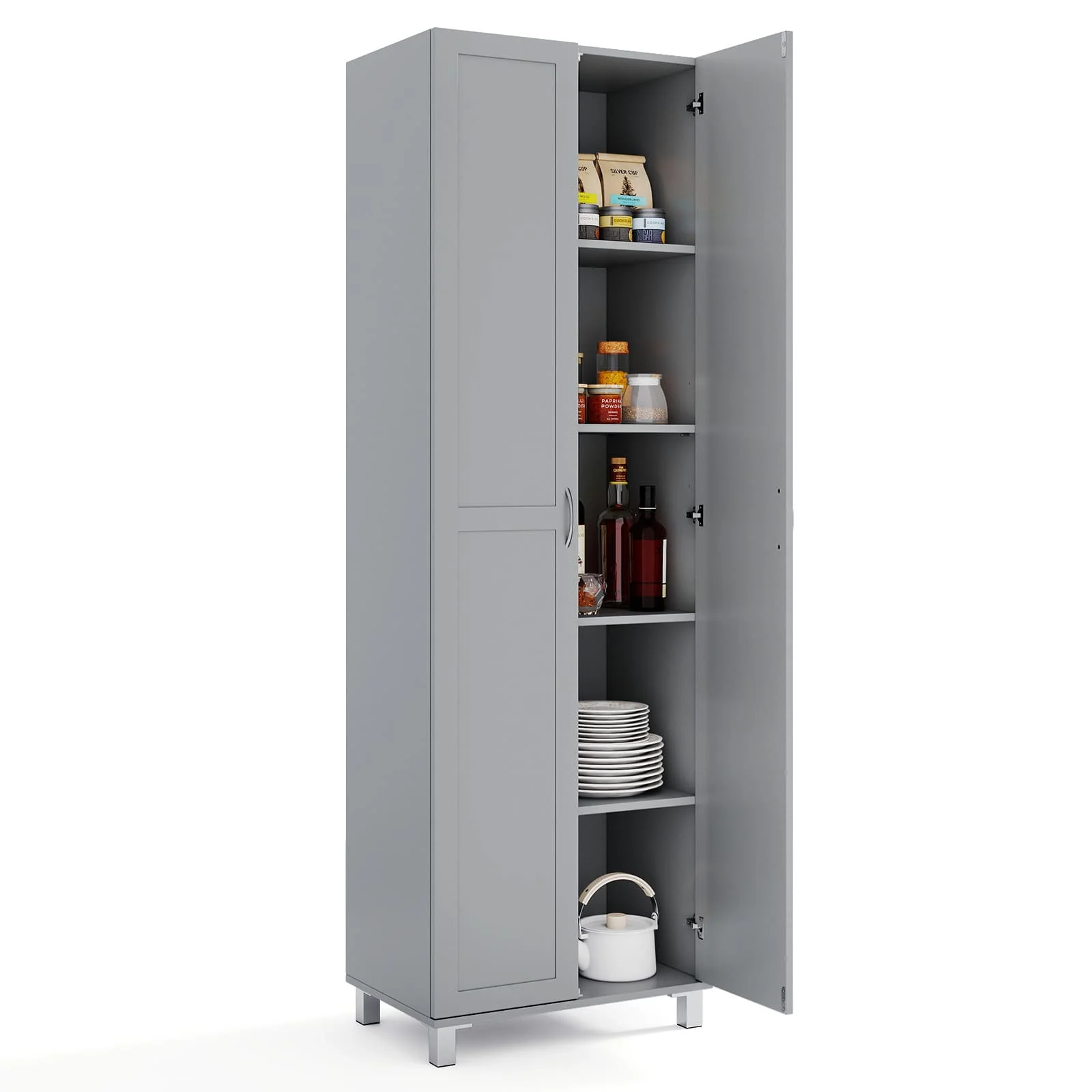 GOFLAME Double Door Tall Storage Cabinet Freestanding Pantry Cabinet-Grey