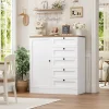 Sideboard, kitchen wardrobe, Dresser White buffet wardrobe with 1 doors and 5 drawers, for kitchen, living room, dining room, 85.5x40x97c