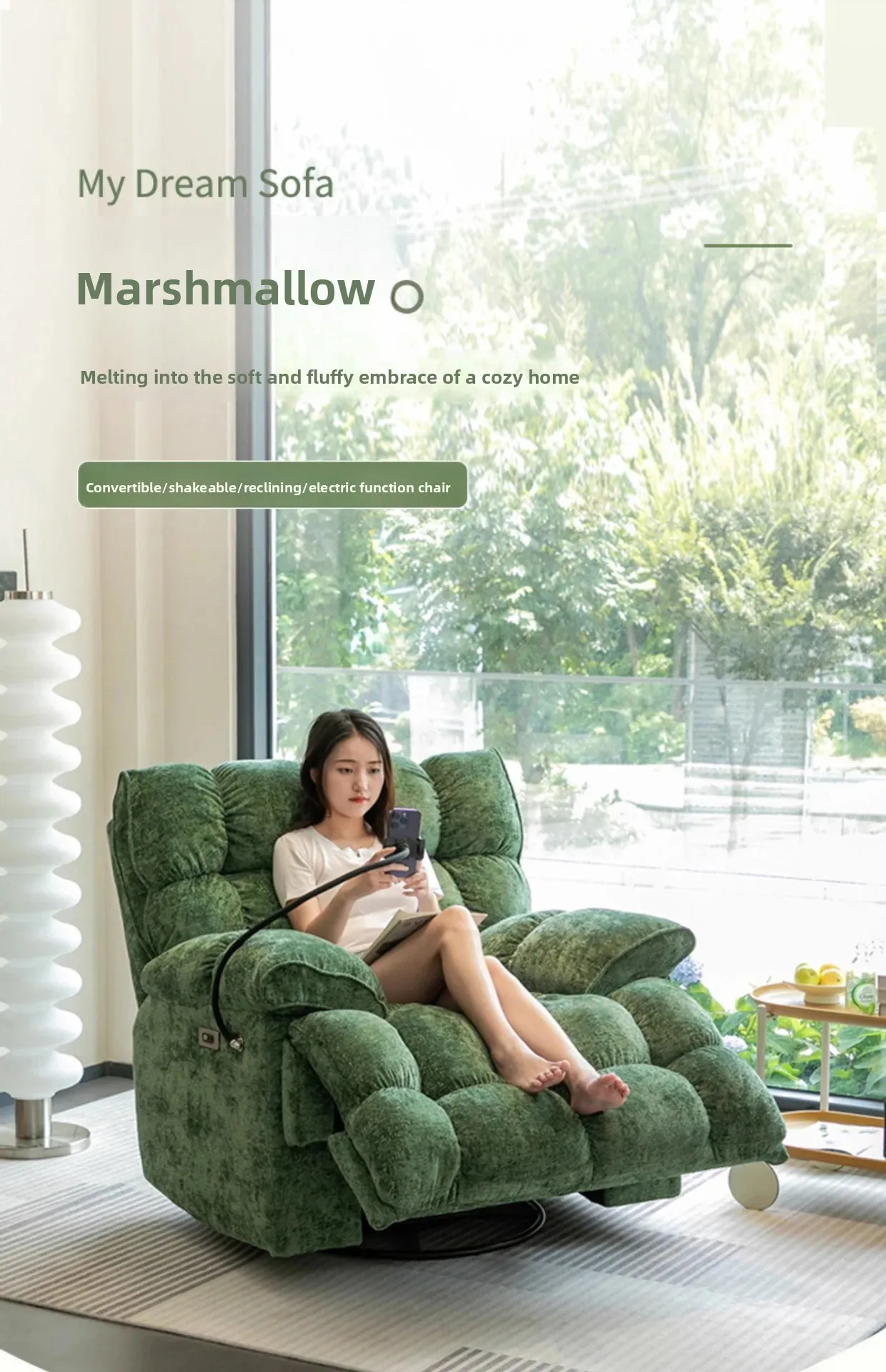 Electric Recliner Chair, 360° Swivel Rocking Lazy Chair with Massage & Heating, Modern Chenille Lounge Chair for Living Room - Image 6