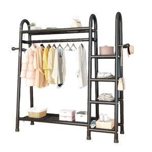 Double Clothes Rack With Hooks Hanging Clothes Rail Garment Shelf For Bedroom Clothes Organizer Storage Clothing Hanger Stand