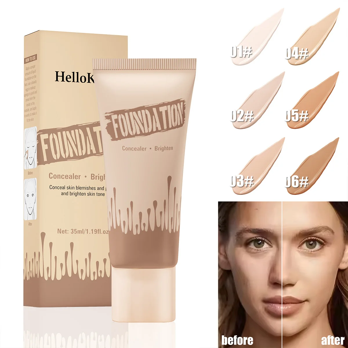 Full Coverage Foundation, Matte Finish Oil-control Liquid Foundation, Covering Blemishes And Dark Spot, Concealer Cream - Image 6