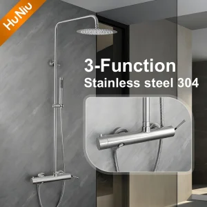 HuNiu Bathroom Shower System Set Stainless Steel Brushed Shower Set Bath Shower Faucets Set Rainfall Bathroom Shower Set