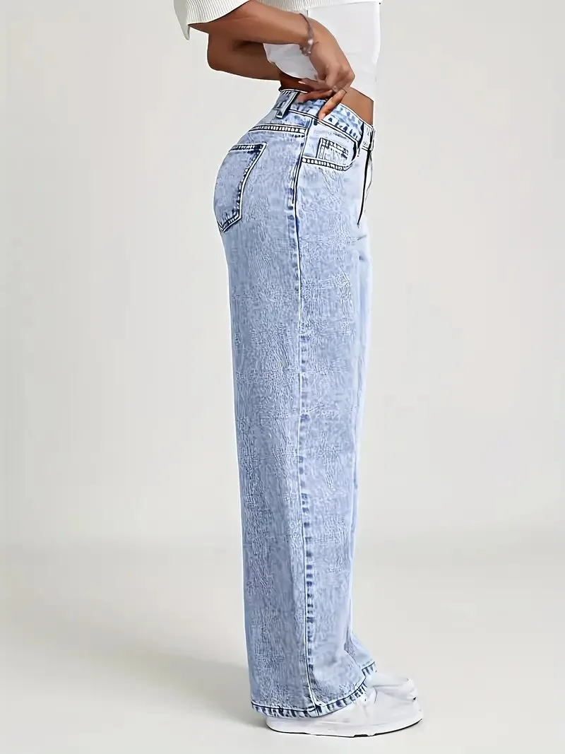 Women's blue jeans high waist straight loose jeans, comfortable and breathable fabric, suitable for casual outings and dates - Image 2