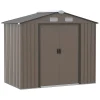 7 x 4ft Metal Garden Shed, Outdoor Storage Tool House with Ventilation Slots, Foundation Kit and Lockable Double Doors, Brown