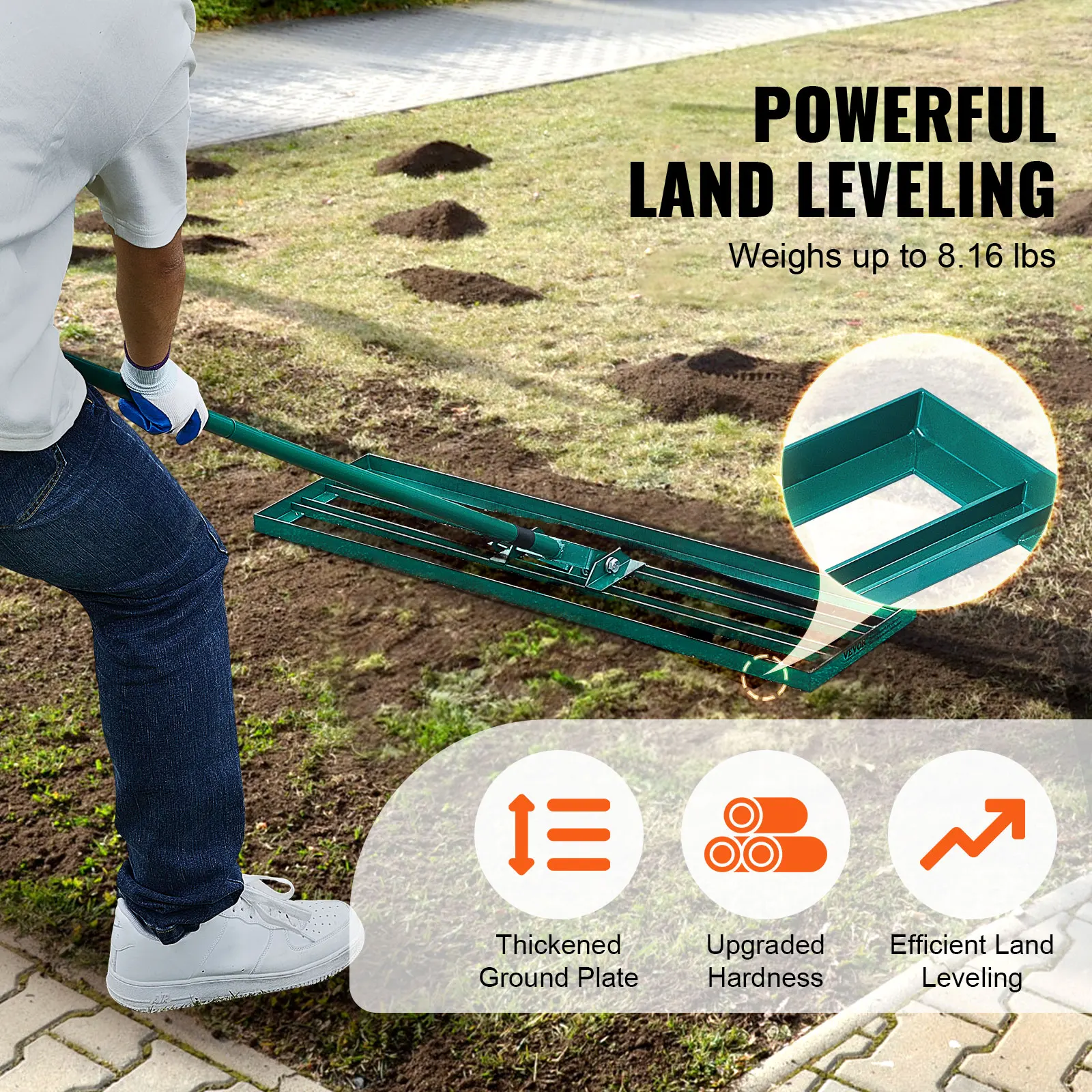 SucceBuy Lawn Leveling Rake 36inchx10inch Heavy-duty Lawn Leveler With 78inch Steel Extended Handle For Garden Golf Lawn Farm - Image 3