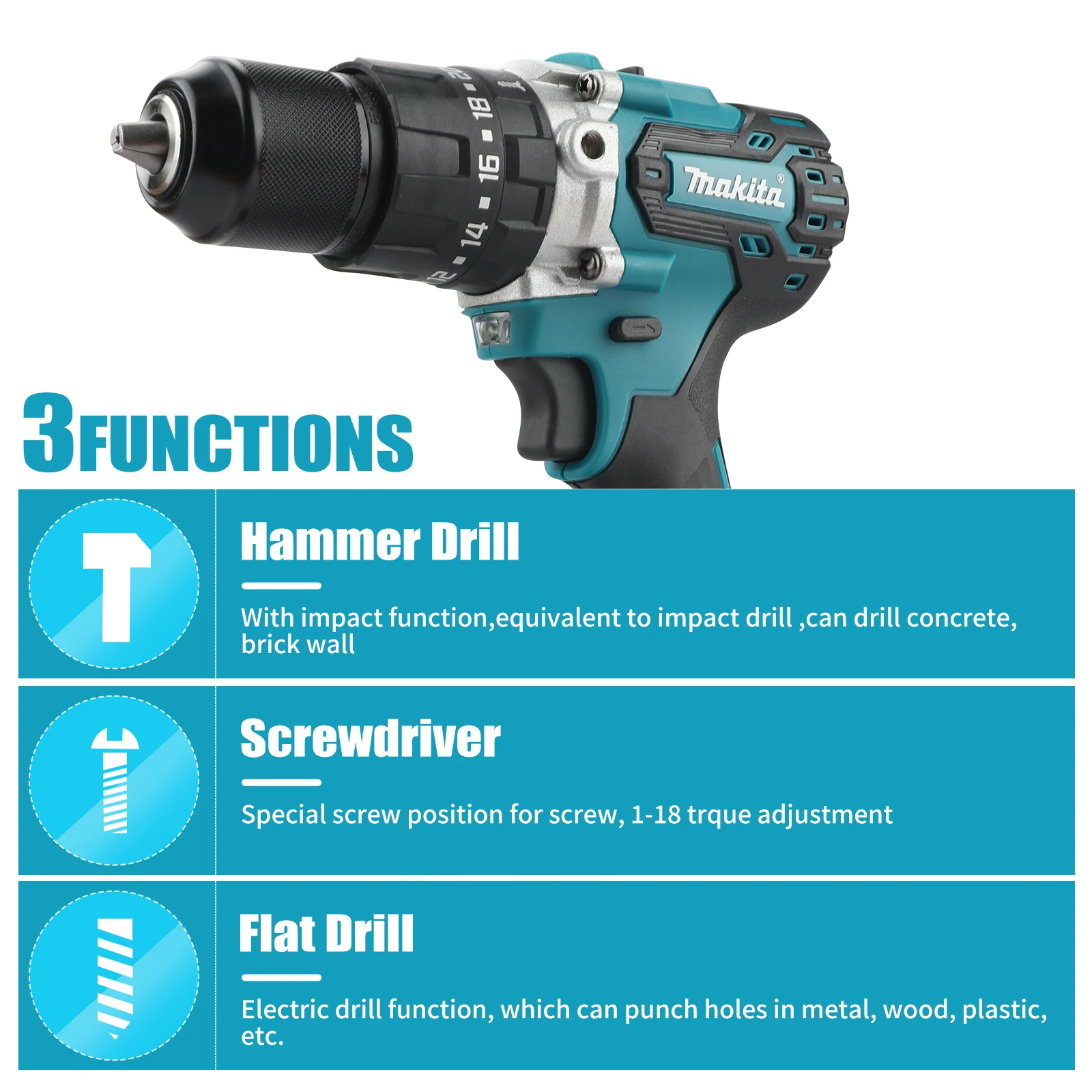 Makita 18V Brushless Drill Driver 60N.m Max Torque 20+1 Clutch 6.0Ah Battery Keyless Chuck for Home DIY & Construction Drilling - Image 5