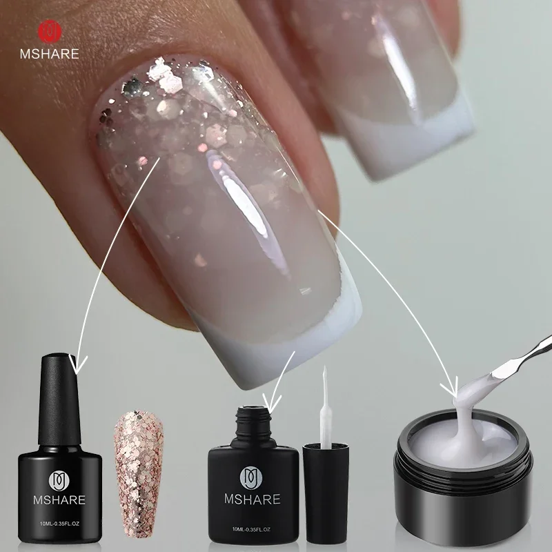 MSHARE 50g Jelly White Pink Blue Translucent Self Leveling Builder Hard Gel for Nail Extension Construction UV Gel - Image 6