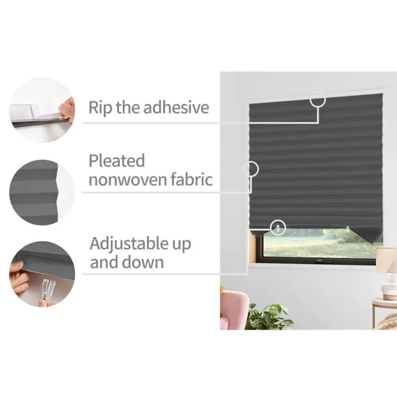 Home Decor 5 Sizes Self-adhesive Pleated Blinds Half Blackout Shades for Bedroom Living Room Bathroom Balcony Window Curtains - Image 5