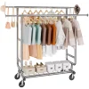 SucceBuy Clothing Garment Rack Heavy Duty Clothes Rack Adjustable Length Clothes Rack w/ Bottom Shelf & Wheels for Laundry Room
