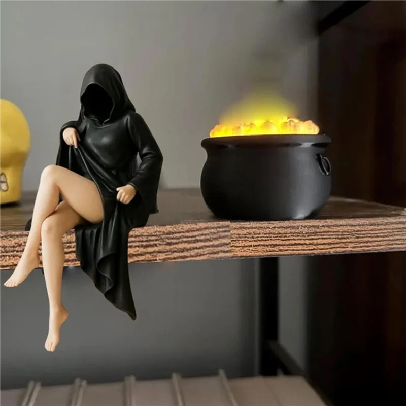 Gothic Mysterious Black Robe Statue, Small Elegant Figure Sculpture For Home Garden Halloween Decor - Image 6