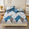 3PC Geometric Diamond Fitted Sheet Set, Blue Gray Argyle Printed Bedding Set with Pillowcases