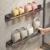 Bathroom Slipper Rack, No-Drill Wall-Mounted Draining Storage Hanging Rack for Toilet Door, Shoe Storage Organizer.