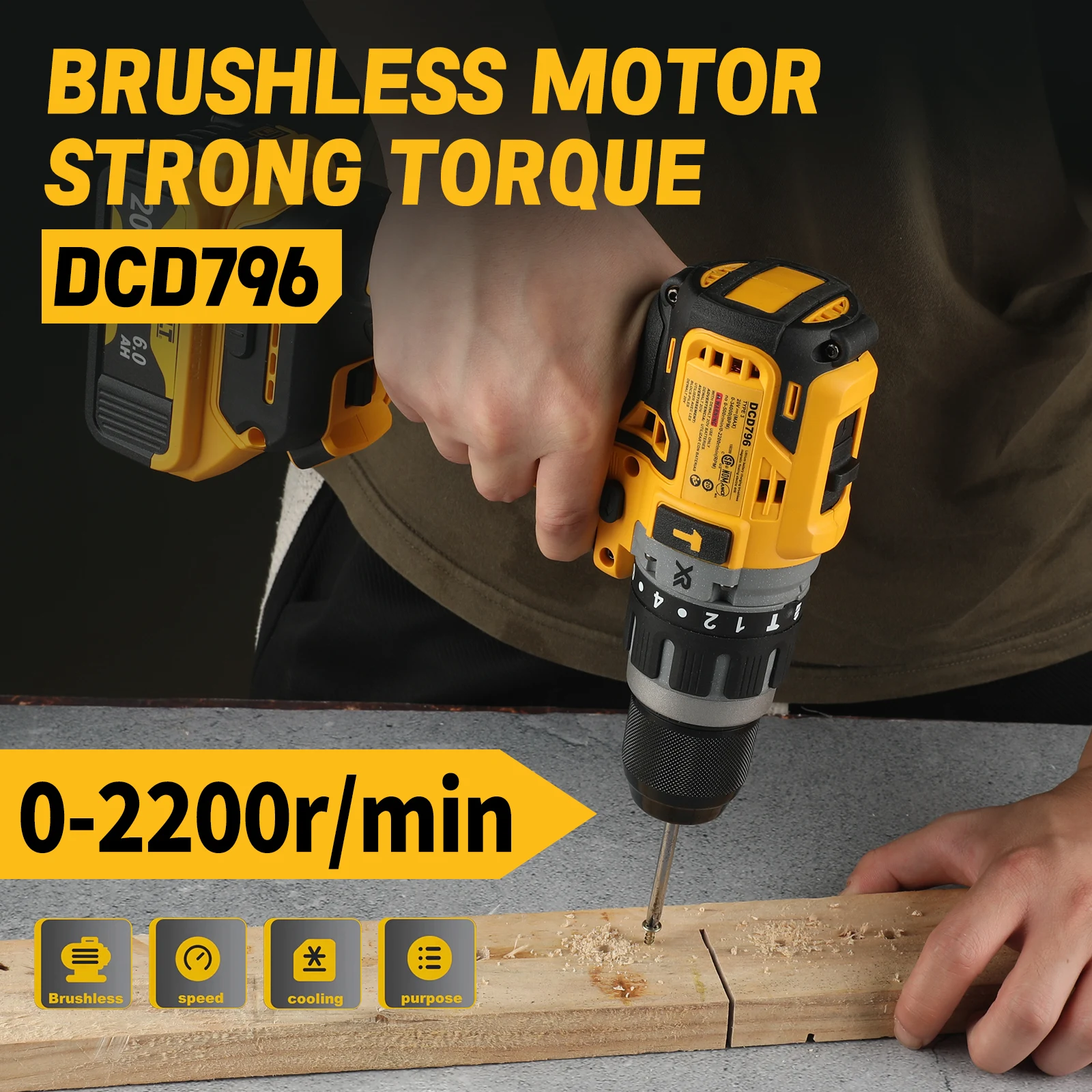DeWALT DCD796 Drill:20V,Brushless Motor,70Nm Torque,14+1Clutch Gears, 0-2200rpm&Ergonomic Design for Precise,Comfortable Use - Image 3