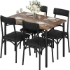 UK 5-Piece Industrial Dining Table Set, Compact Kitchen Table & 4 Padded Chairs, Farmhouse Dining Room Furniture Set for Small S
