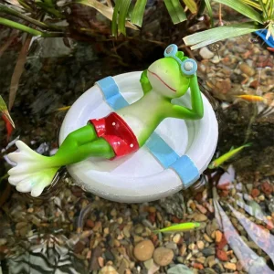 Water Floating Frog Statue,Frog Pond Ornament,Colorfast Easy Float Water Floating Resin Animal,Garden Statue