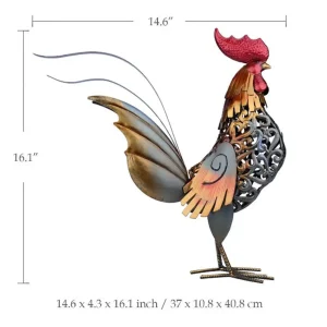 Iron Metal Rooster Statue Decorative Garden Sculpture Handmade Cockerel Ornament for Outdoor Yard Art