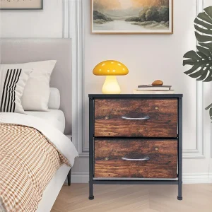 Nightstand With Fabric 2 Drawers,Sturdy Steel Frame,Organizer Unit for Bedroom, Living Room, Office
