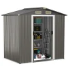 GOFLAME Outdoor Storage Shed, Weather Resistant Galvanized Steel Shed with Tilted Roof