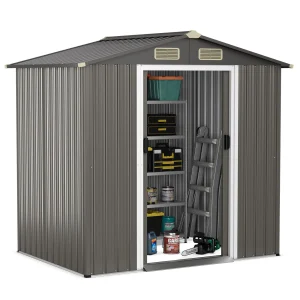 GOFLAME Outdoor Storage Shed, Weather Resistant Galvanized Steel Shed with Tilted Roof