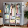 Simple Fabric Wardrobe, Metal & Plastic Bedroom Closet, Sturdy Steel Frame, Multi-Layer Storage Organizer for Dorm and Home Use