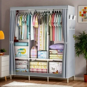Simple Fabric Wardrobe, Metal & Plastic Bedroom Closet, Sturdy Steel Frame, Multi-Layer Storage Organizer for Dorm and Home Use