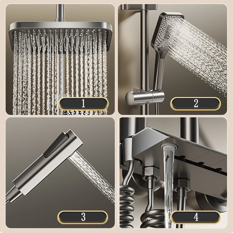 Bathroom Shower Full Set Black White Gray Bathtub Shower System Rain Pressurized Digital LED Shower Sets Hot Cold Shower Faucet - Image 2