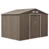 Outsunny 9 x 6ft Metal Garden Shed, Outdoor Storage Tool House with Ventilation Slots, Foundation Kit, Light Brown