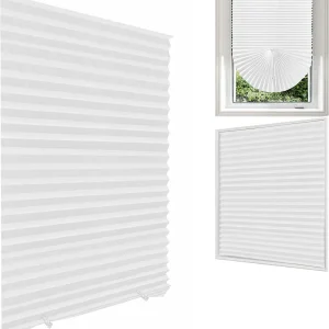 White Blind for Window, Temporary Window Shade, Light Filtering Pleated Fabric Shade ,Self Adhesive Blinds Room Darkening Blind